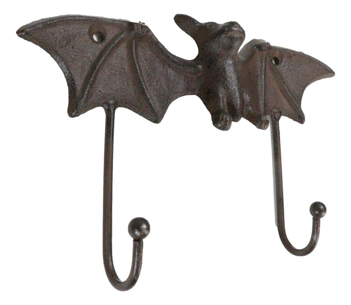 Ebros Gift Cast Iron Rustic Vampire Dracula's Perch Flying Winged Bat 2-Pegs Wall Hook