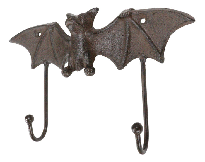 Ebros Gift Cast Iron Rustic Vampire Dracula's Perch Flying Winged Bat 2-Pegs Wall Hook