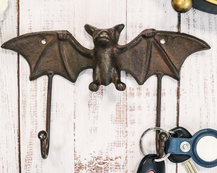 ebros gift Cast Iron Rustic Vampire Dracula's Perch Flying Winged Bat 2-Pegs Wall Hook