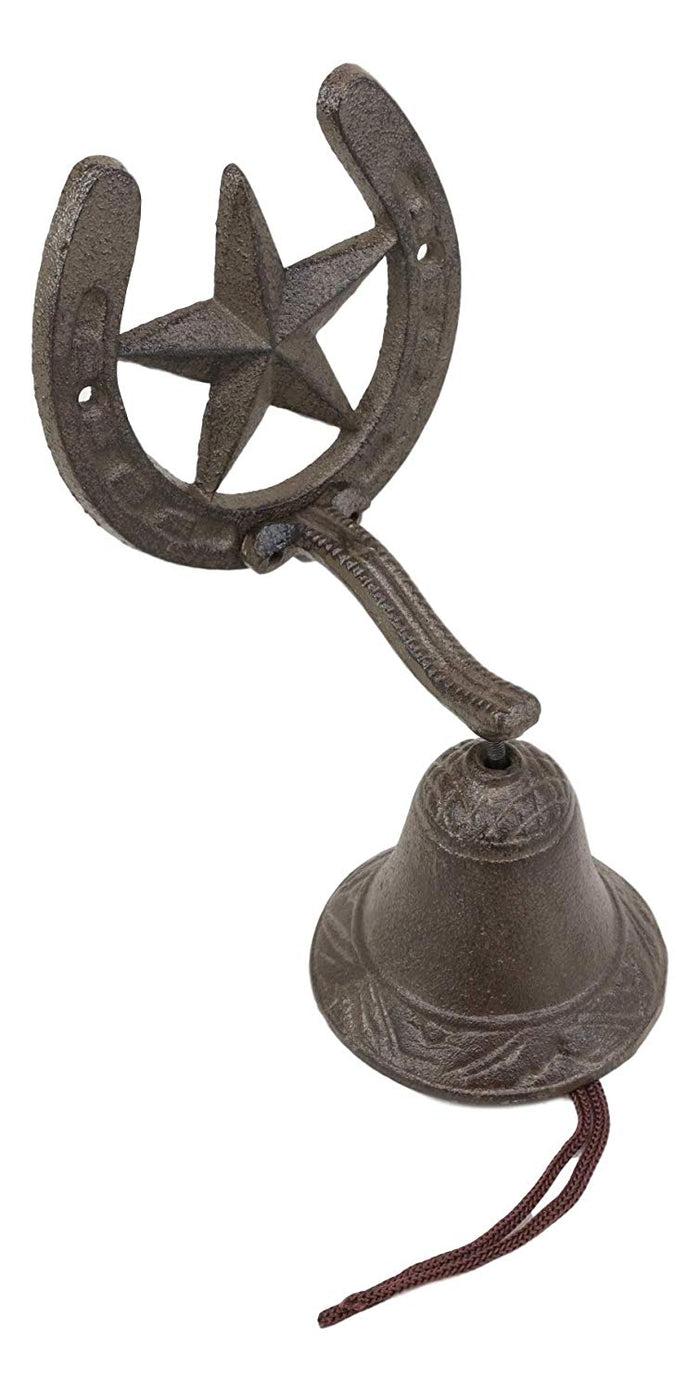 Ebros Gift Cast Iron Rustic Vintage Western Star Horseshoe Door Wall Dinner Yard Bell Decor