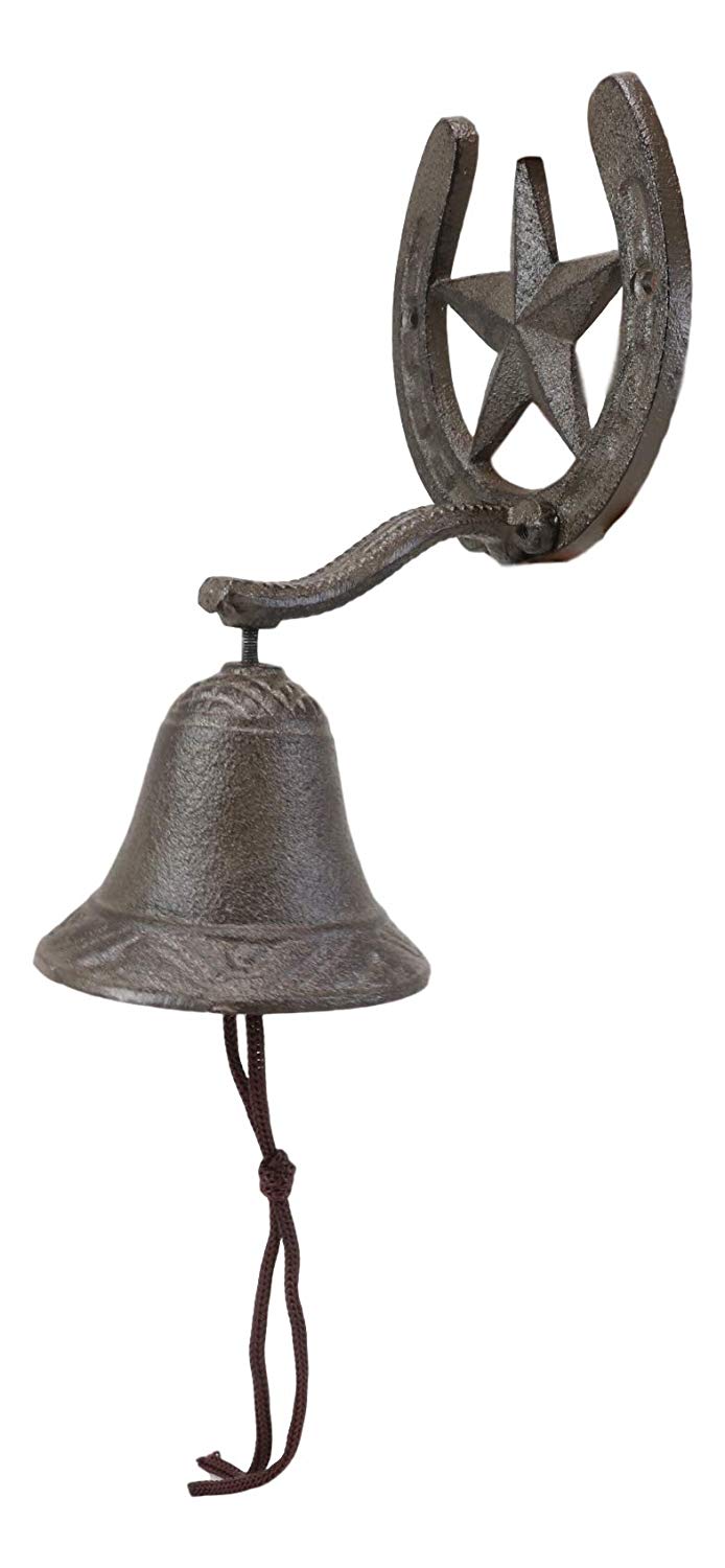 Ebros Gift Cast Iron Rustic Vintage Western Star Horseshoe Door Wall Dinner Yard Bell Decor