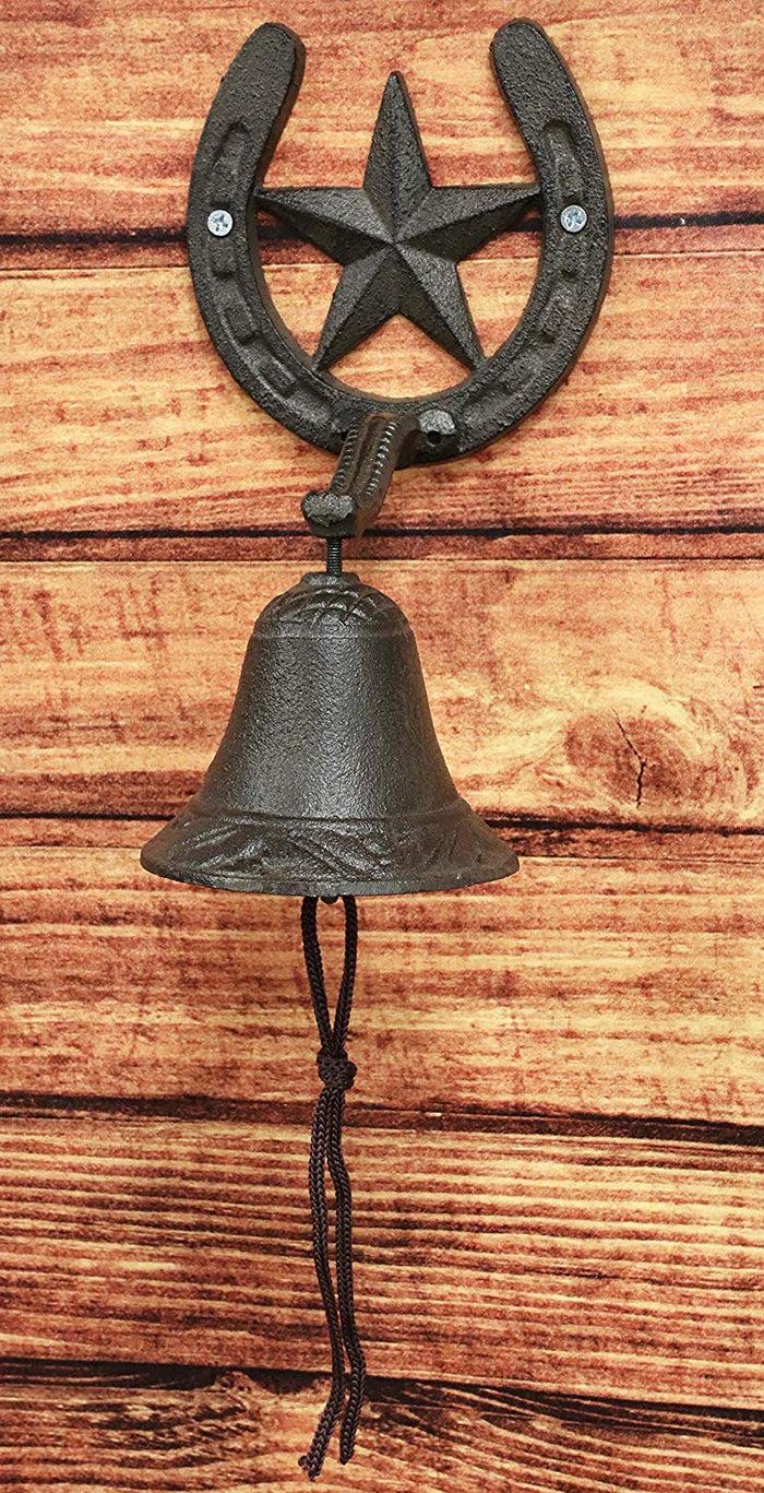 ebros gift Cast Iron Rustic Vintage Western Star Horseshoe Door Wall Dinner Yard Bell Decor