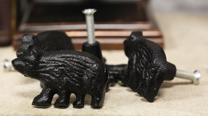 Cast Iron Rustic Western Black Bear Drawer Cabinet Door Knobs Hardware Pack of 4