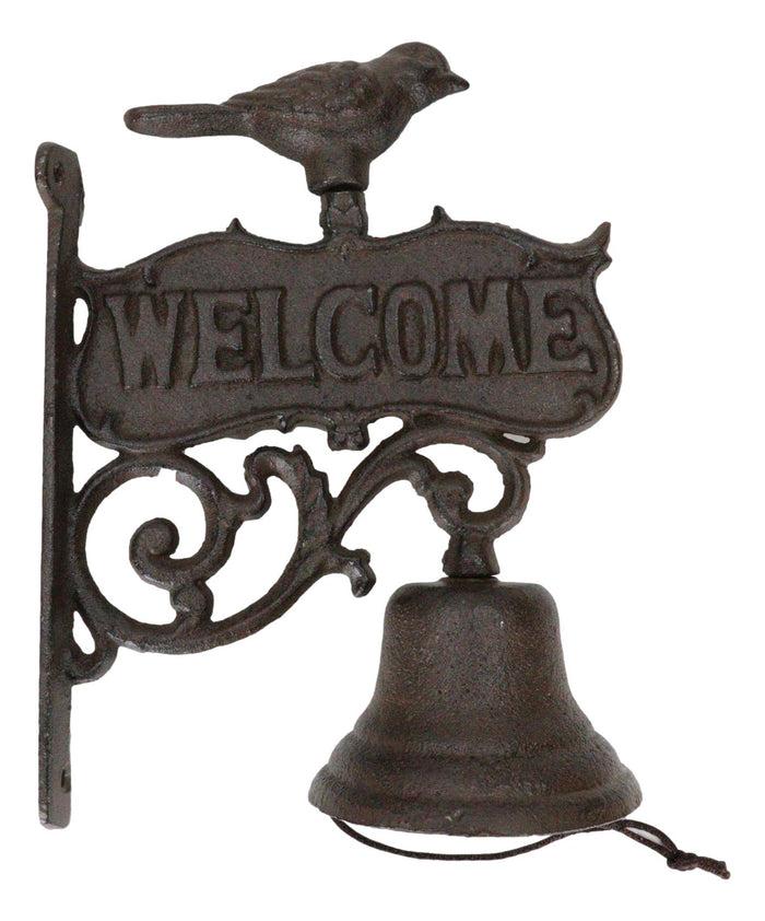Ebros Gift Cast Iron Rustic Western Country Bird Welcome Sign Door Wall Dinner Yard Bell