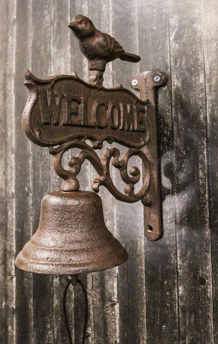 ebros gift Cast Iron Rustic Western Country Bird Welcome Sign Door Wall Dinner Yard Bell