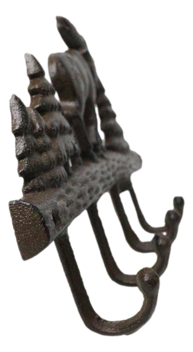 Ebros Gift Cast Iron Rustic Western Elk Moose Deer Roaming Pine Woodlands 4-Peg Wall Hooks
