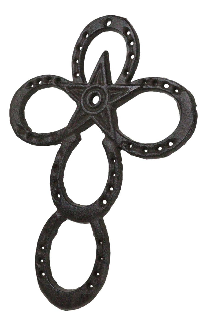 Ebros Gift Cast Iron Rustic Western Horseshoes And Lone Star Christian Wall Cross Plaque