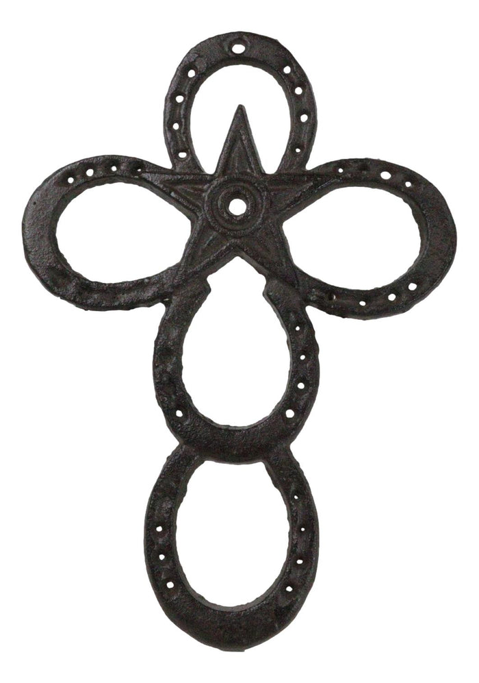 ebros gift Cast Iron Rustic Western Horseshoes And Lone Star Christian Wall Cross Plaque