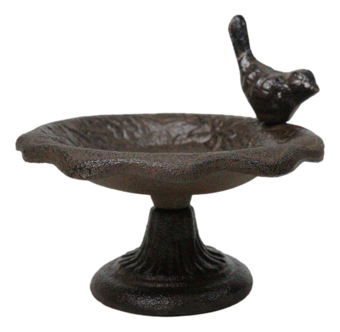 Ebros Gift Cast Iron Rustic Whimsical Bird On Fountain Bird Feeder Bath Small Sculpture