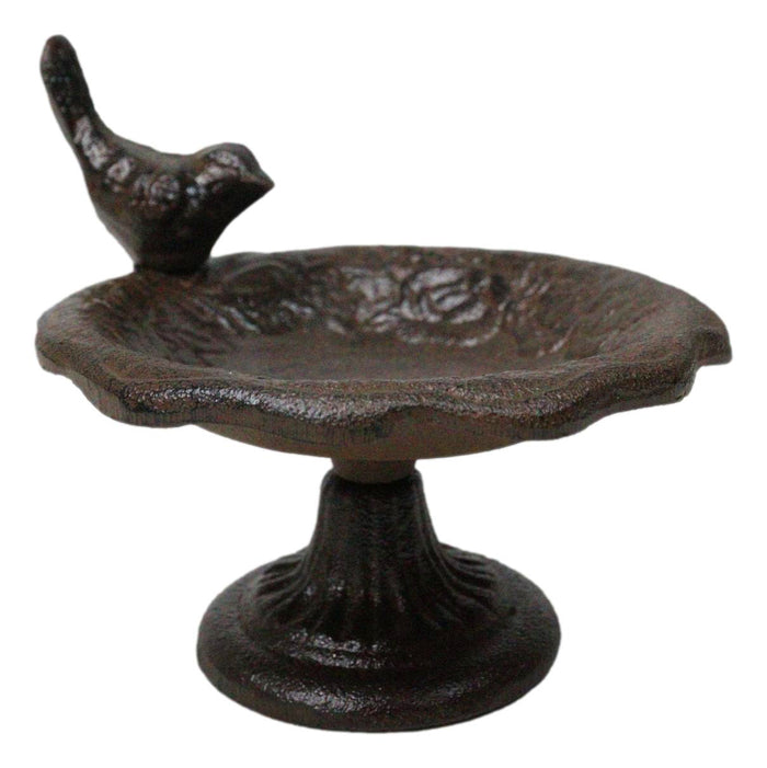 ebros gift Cast Iron Rustic Whimsical Bird On Fountain Bird Feeder Bath Small Sculpture