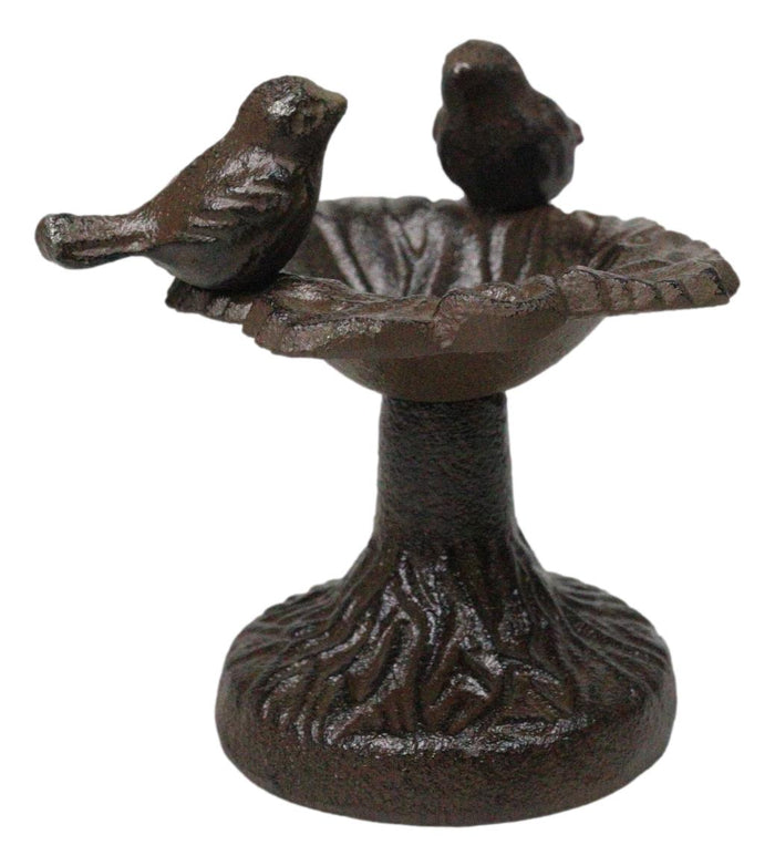 Ebros Gift Cast Iron Rustic Whimsical Two Birds On Tree Bird Feeder Bath Small Sculpture