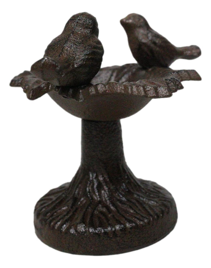 Ebros Gift Cast Iron Rustic Whimsical Two Birds On Tree Bird Feeder Bath Small Sculpture