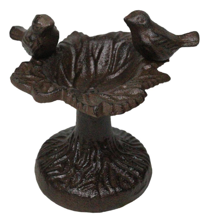 ebros gift Cast Iron Rustic Whimsical Two Birds On Tree Bird Feeder Bath Small Sculpture