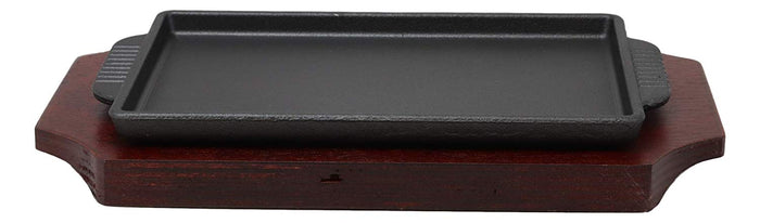 Ebros Gift Cast Iron Sizzling Fajita Steak Stir Fry Skillet Pan Plate & Wood Base Set 8.25"