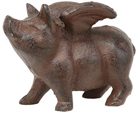 Ebros Gift Cast Iron Small Whimsical Flying Pig Angel Decorative Statue Desk Paperweight