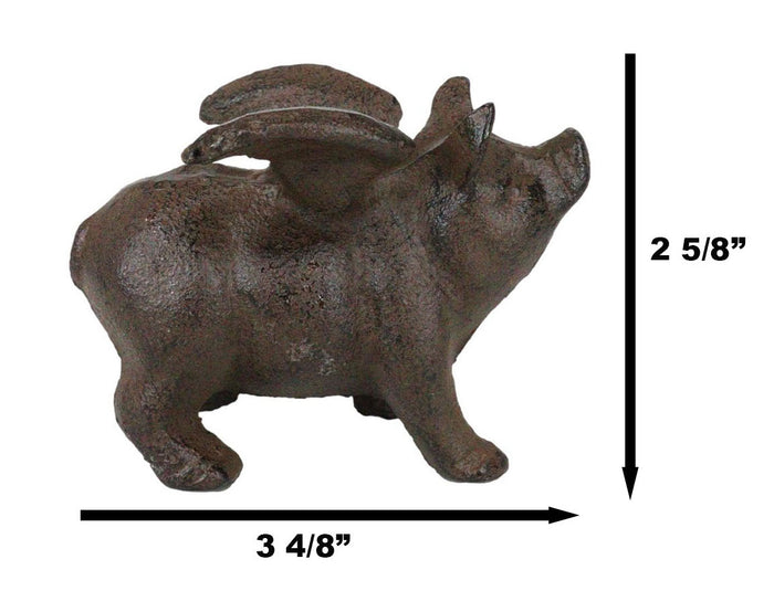 Ebros Gift Cast Iron Small Whimsical Flying Pig Angel Hog Statue Paperweight Decor Set Of 2
