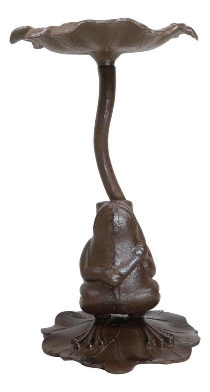 Ebros Gift Cast Iron Toad Frog On Waterlily Lily Pad Leaf Bird Feeder Bath Garden Statue