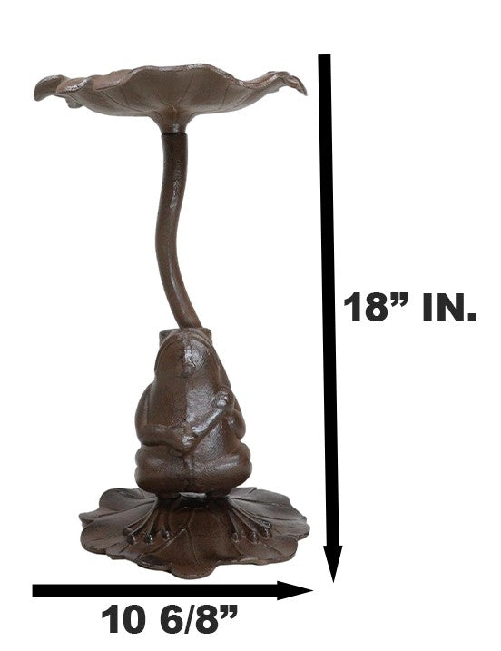 Ebros Gift Cast Iron Toad Frog On Waterlily Lily Pad Leaf Bird Feeder Bath Garden Statue