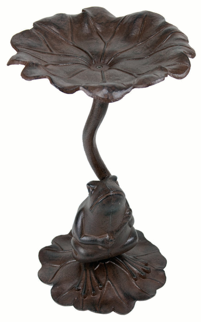 ebros gift Cast Iron Toad Frog On Waterlily Lily Pad Leaf Bird Feeder Bath Garden Statue