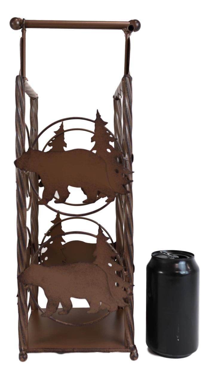 Ebros Gift Cast Iron Western Rustic Black Bear Pine Trees Toilet Paper Holder Stand Station