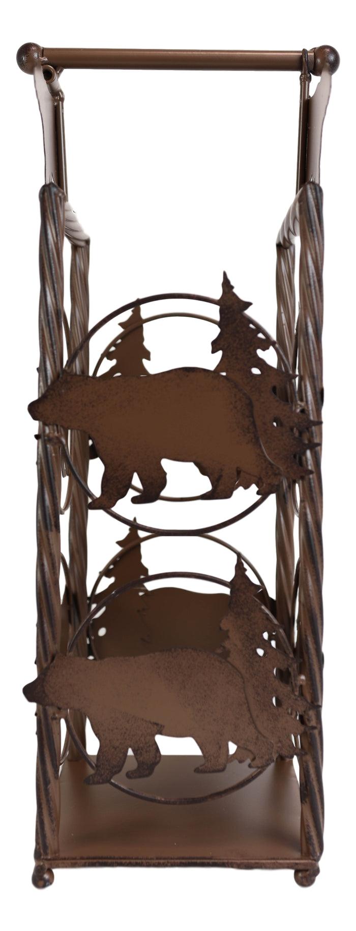 Ebros Gift Cast Iron Western Rustic Black Bear Pine Trees Toilet Paper Holder Stand Station
