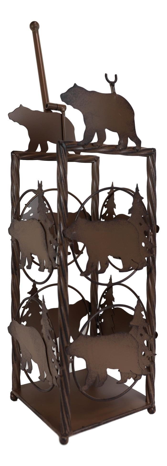 Ebros Gift Cast Iron Western Rustic Black Bear Pine Trees Toilet Paper Holder Stand Station