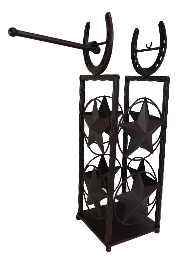 Ebros Gift Cast Iron Western Rustic Lone Stars Horseshoes Toilet Paper Holder Stand Station