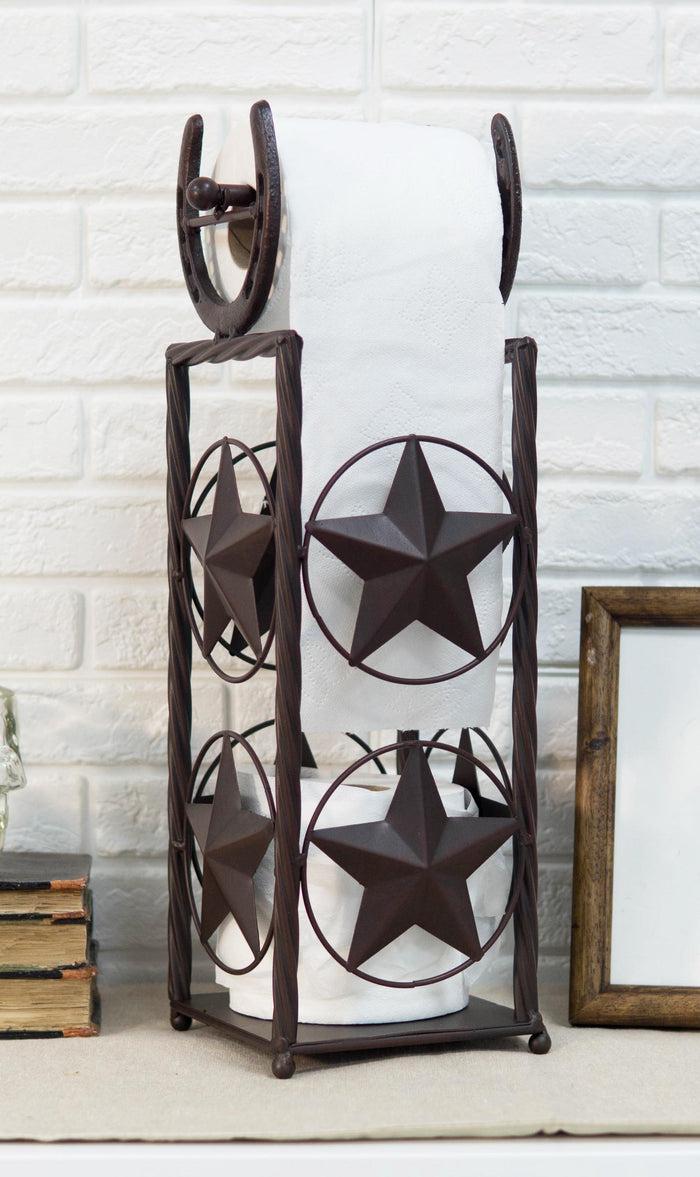 ebros gift Cast Iron Western Rustic Lone Stars Horseshoes Toilet Paper Holder Stand Station