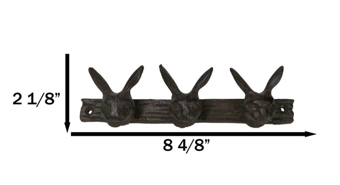 Ebros Gift Cast Iron Whimsical 3 Bunny Rabbit Hares Multi Point Wall Coat Hooks Decor