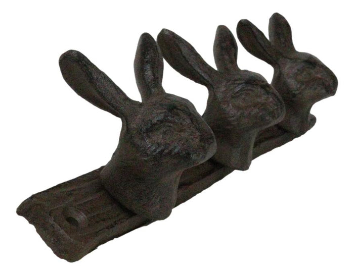 Ebros Gift Cast Iron Whimsical 3 Bunny Rabbit Hares Multi Point Wall Coat Hooks Decor