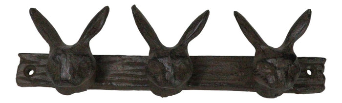 Ebros Gift Cast Iron Whimsical 3 Bunny Rabbit Hares Multi Point Wall Coat Hooks Decor