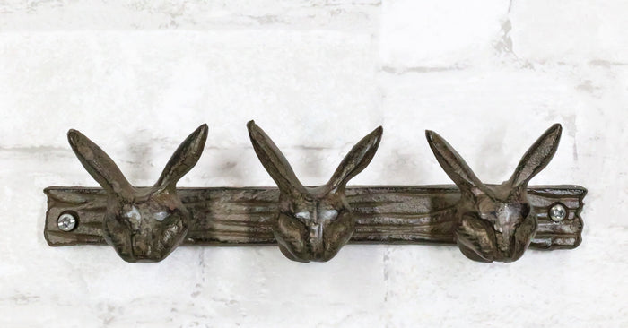 ebros gift Cast Iron Whimsical 3 Bunny Rabbit Hares Multi Point Wall Coat Hooks Decor