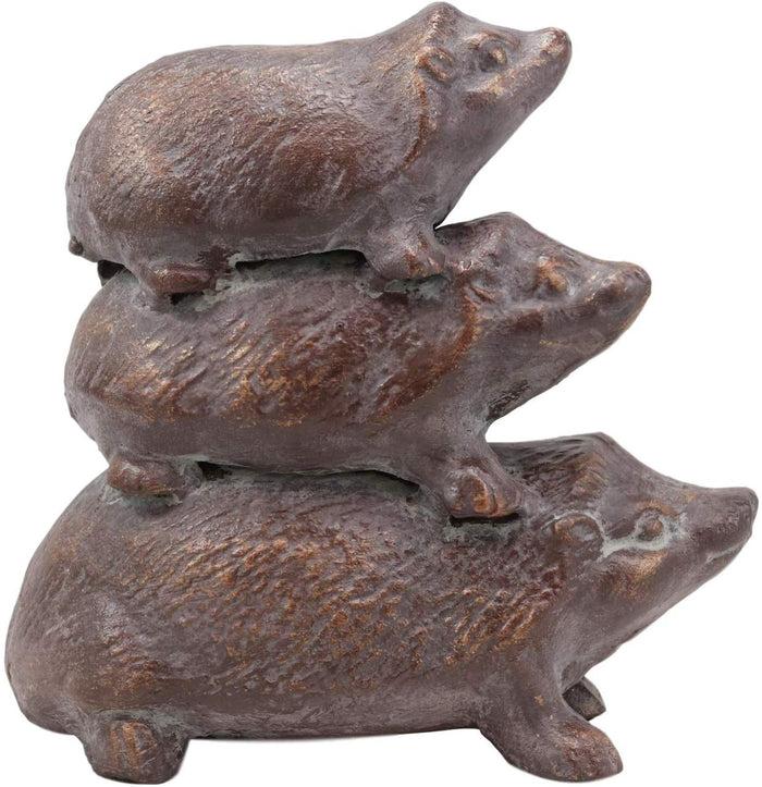 Ebros Gift Cast Iron Whimsical Animal Totem Acrobatic Stacked Hedgehog Trio Garden Statue