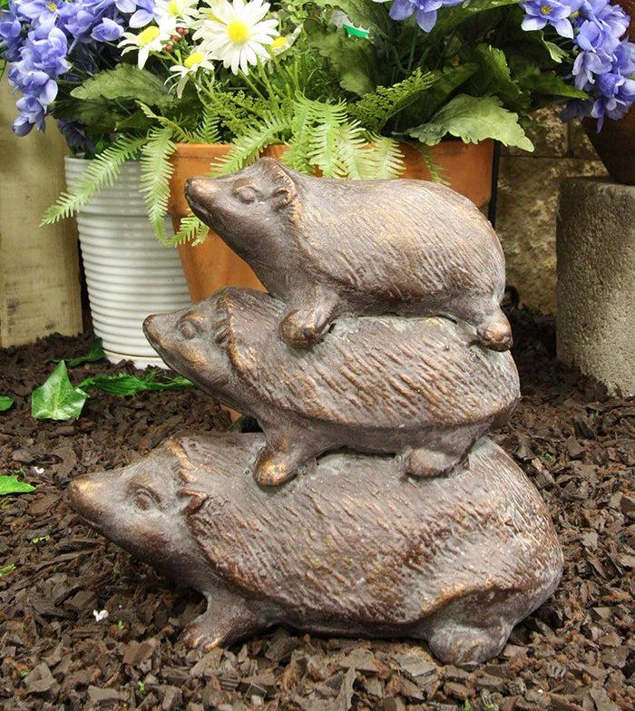 ebros gift Cast Iron Whimsical Animal Totem Acrobatic Stacked Hedgehog Trio Garden Statue