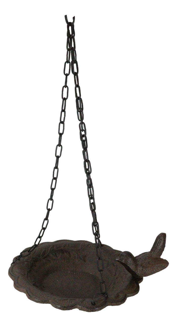Ebros Gift Cast Iron Whimsical Bluebird On Victorian Dish Hanging Garden Bird Bath Feeder