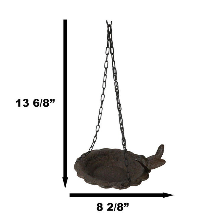 Ebros Gift Cast Iron Whimsical Bluebird On Victorian Dish Hanging Garden Bird Bath Feeder