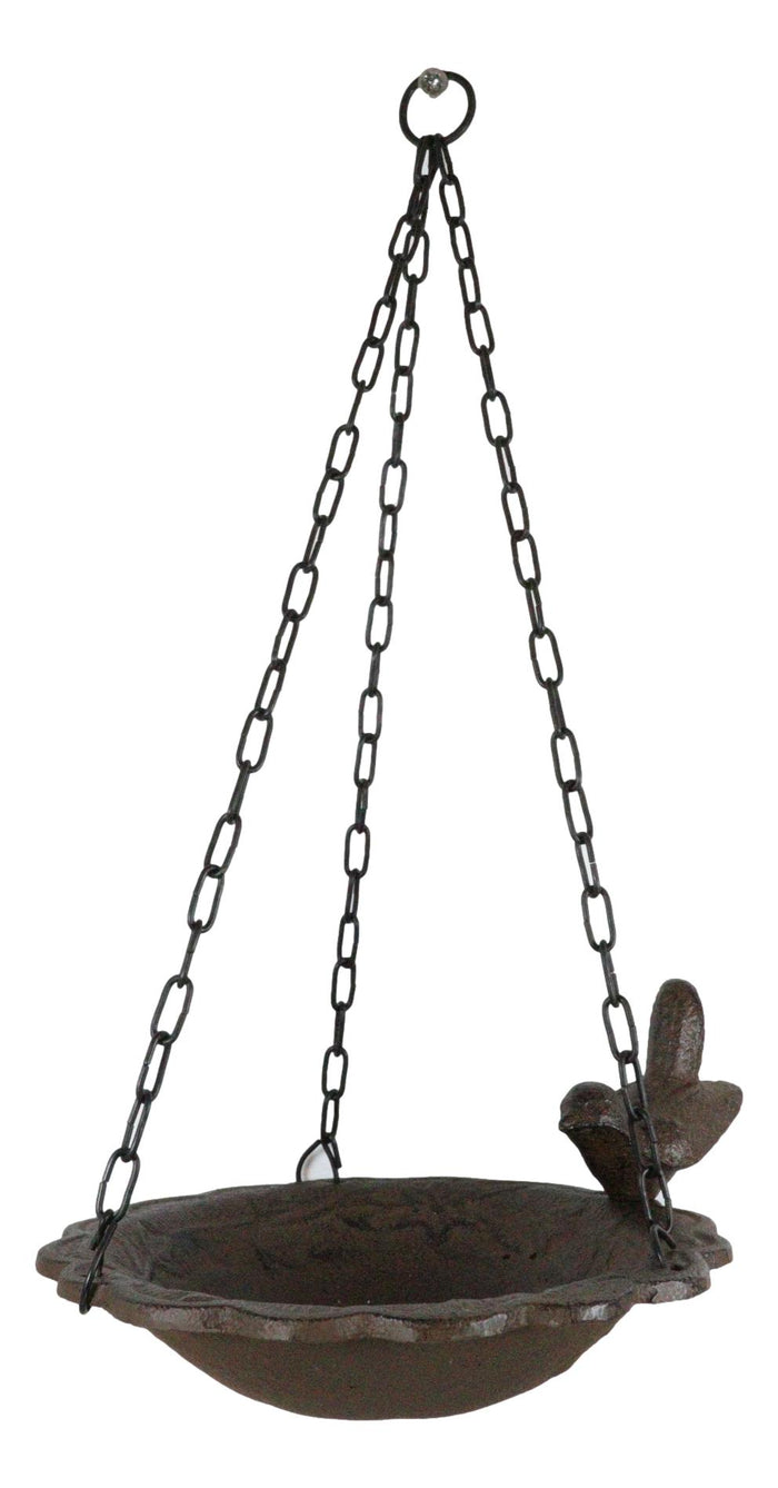 Ebros Gift Cast Iron Whimsical Bluebird On Victorian Dish Hanging Garden Bird Bath Feeder