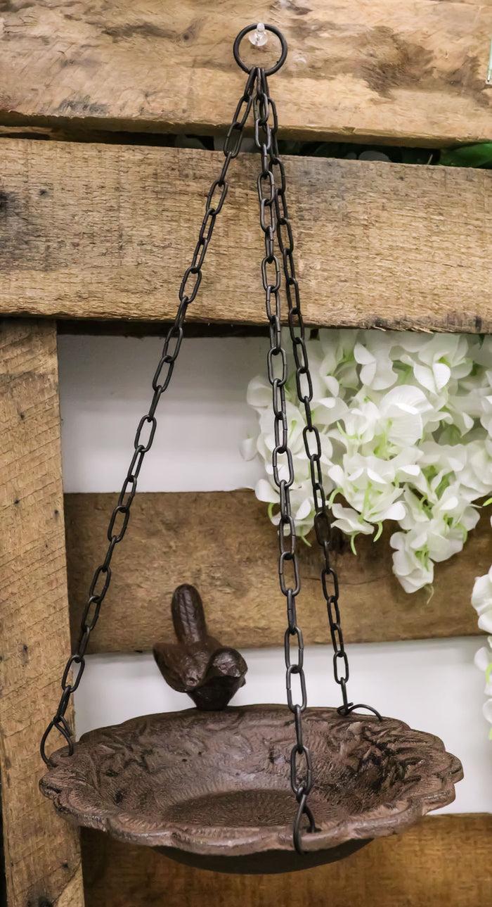 ebros gift Cast Iron Whimsical Bluebird On Victorian Dish Hanging Garden Bird Bath Feeder