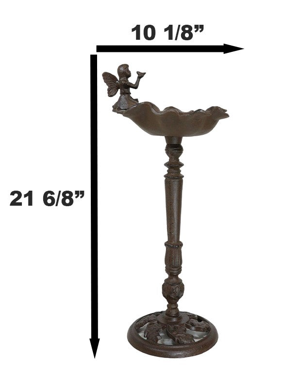 Ebros Gift Cast Iron Whimsical Fairy Pixie On Flower Bird Feeder Or Bath Garden Statue
