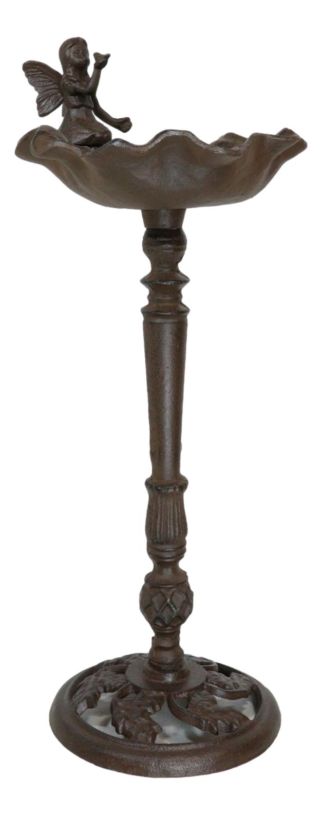 Ebros Gift Cast Iron Whimsical Fairy Pixie On Flower Bird Feeder Or Bath Garden Statue