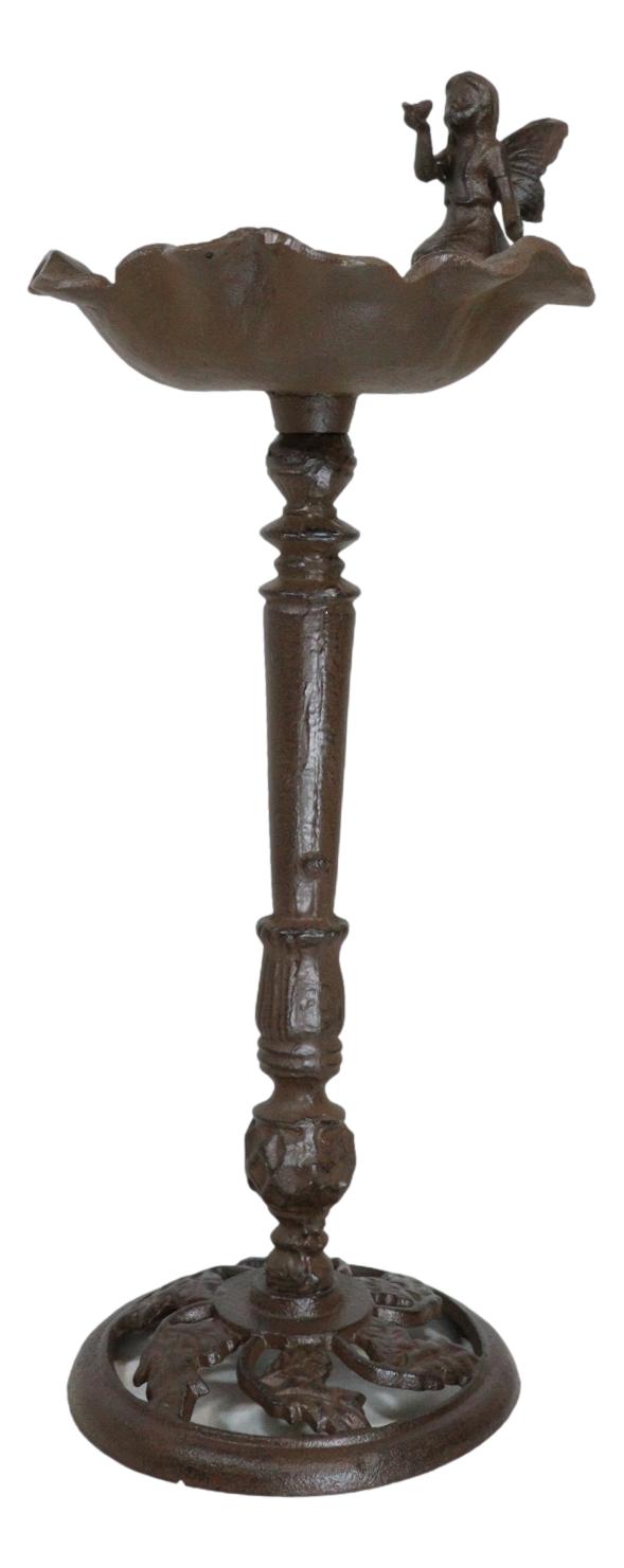 Ebros Gift Cast Iron Whimsical Fairy Pixie On Flower Bird Feeder Or Bath Garden Statue