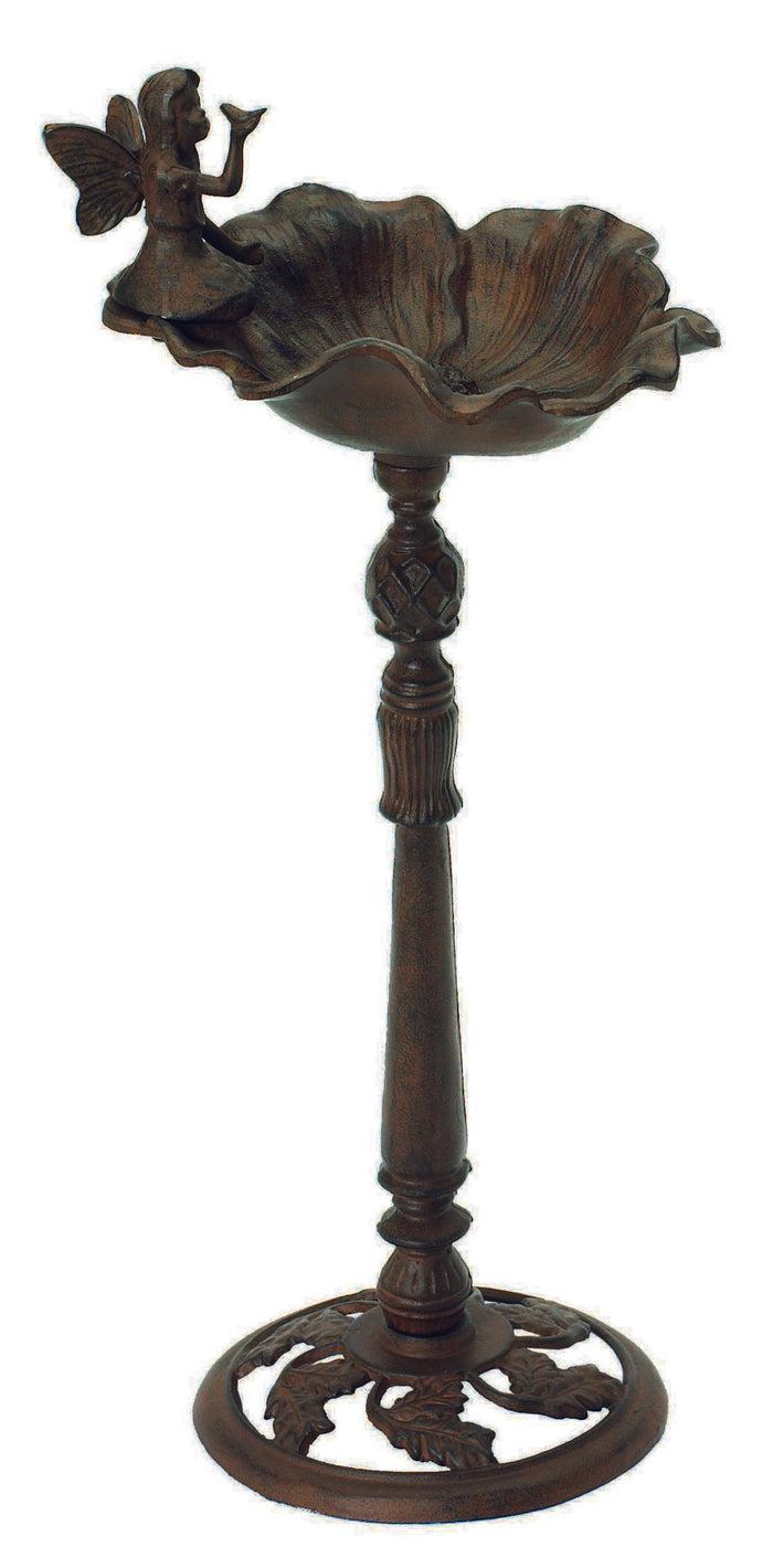 ebros gift Cast Iron Whimsical Fairy Pixie On Flower Bird Feeder Or Bath Garden Statue