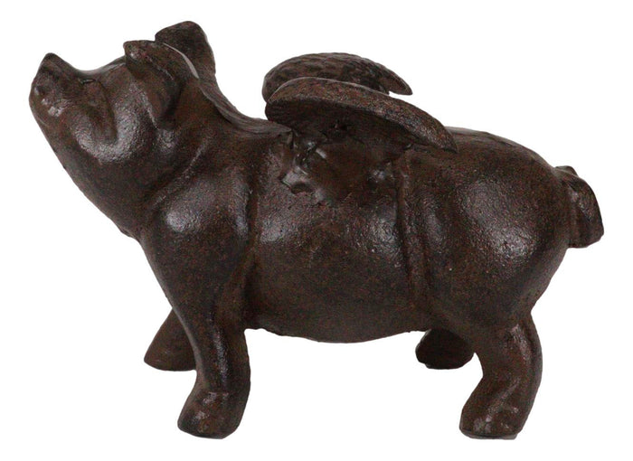 Ebros Gift Cast Iron Whimsical Flying Pig Angel Decorative Statue Heirloom Vintage Rustic