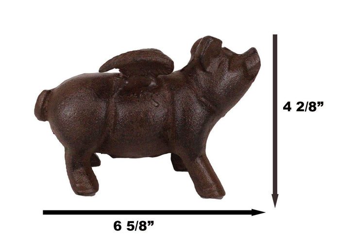Ebros Gift Cast Iron Whimsical Flying Pig Angel Decorative Statue Heirloom Vintage Rustic