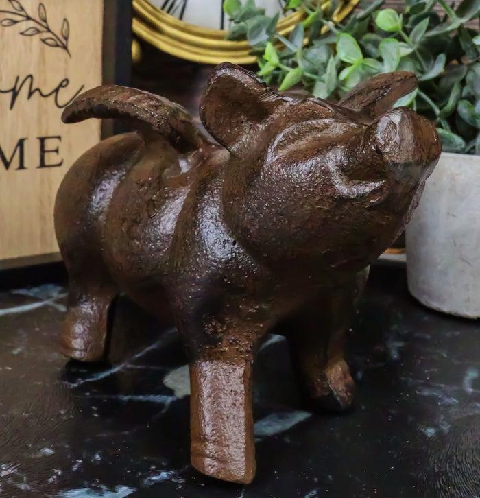 ebros gift Cast Iron Whimsical Flying Pig Angel Decorative Statue Heirloom Vintage Rustic