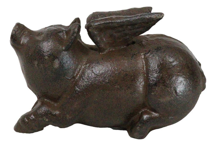 Ebros Gift Cast Iron Whimsical Flying Winged Angel Pig Decorative Sculpture Paperweight 5"L