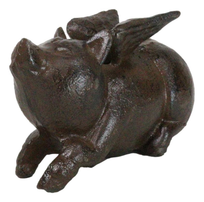 ebros gift Cast Iron Whimsical Flying Winged Angel Pig Decorative Sculpture Paperweight 5"L