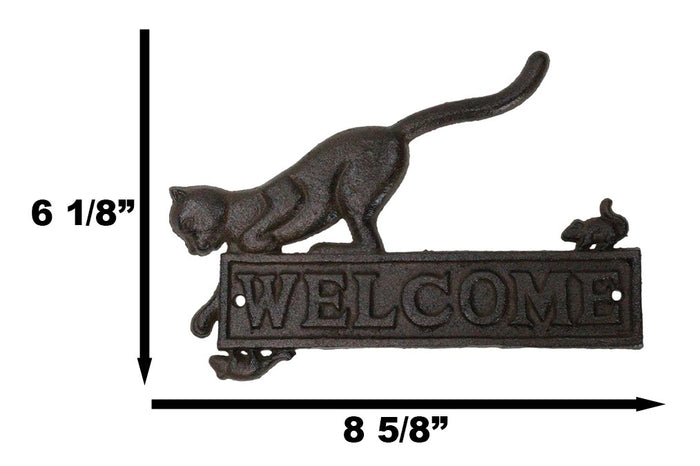 Ebros Gift Cast Iron Whimsical Hungry Kitty Cat Chasing 2 Mice Wall Decor Welcome Sign