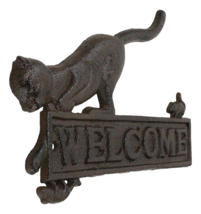 Ebros Gift Cast Iron Whimsical Hungry Kitty Cat Chasing 2 Mice Wall Decor Welcome Sign