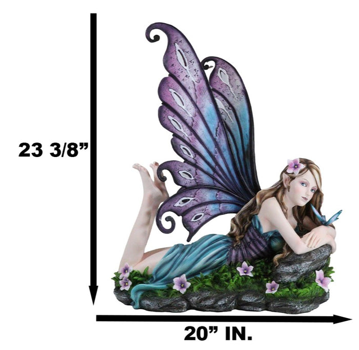 Ebros Gift Castle On A Cloud Lavender Fairy Daydreaming With Butterfly Large Statue 23"L